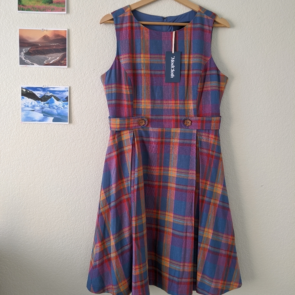 NWT Something 60's plaid Modcloth linen dress